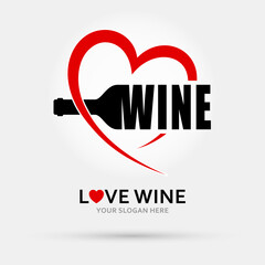 Wine Bottle Logo. Love Drink Red Heart. Vector illustration