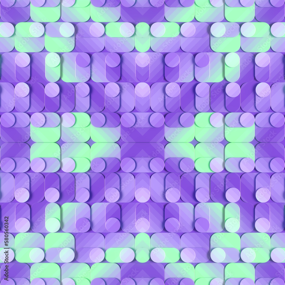 Poster Digital illustration of a symmetrical neon colorful pattern. Modern background. 3d rendering