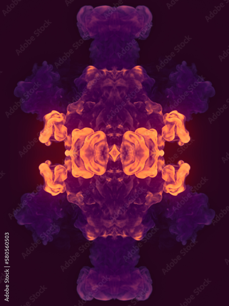 Poster Magic kaleidoscopic pattern with trendy color explosion on dark background. Abstract 3d rendering digital illustration
