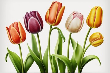 Fototapeta premium Happy Easter; Easter flowers most popular in design: Tulips - With their vibrant colors and elegant shape, tulips are a popular choice for Easter decorations and centerpieces.