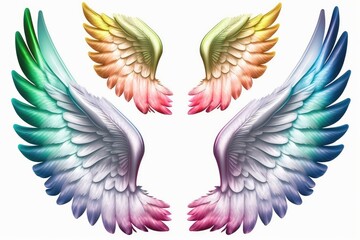 Rainbow Angel's Wings Pastelcolor Clipart set. Ultra High Realistic. ultra high resolution, Isolated on White Background.