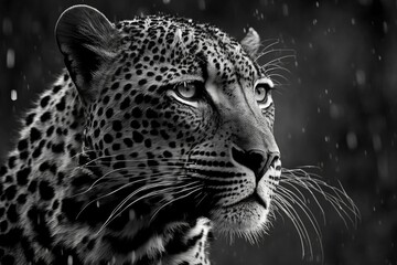 A picture of a leopard staring in black and white. Generative AI