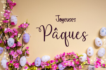 Pink Flower Arrangement, Easter Decoration, Joyeuses Paques Means Happy Easter