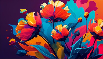 An abstract illustration of flowers with bright and bold colors Generative AI