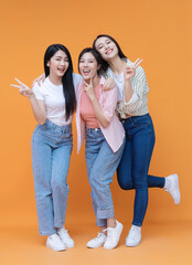 Image of young three Asian girl on background