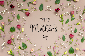 Colorful Spring Flower Arrangement With Roses, English Text Happy Mothers Day