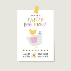 Easter egg hunt poster or invitation template. 