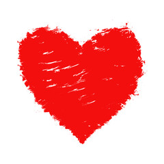 Hand drawn red grunge heart with splashes and brush strokes isolated on white background. Grunge heart, symbol of love. Vector illustration