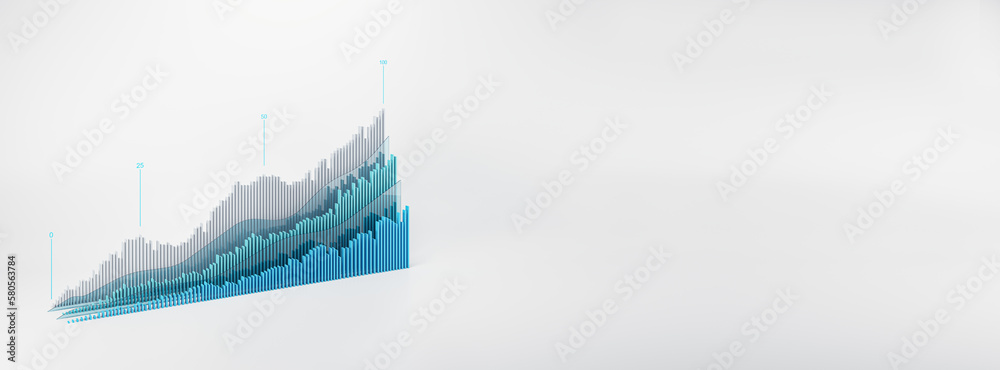 Poster economy growth and stock market concept with level indicators above digital graphic financial chart 