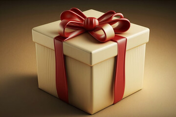 Obraz premium Cream gift present box with red satin bow
