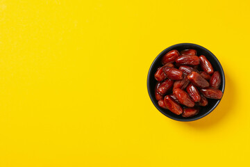 Concept of tasty food, dates, space for text