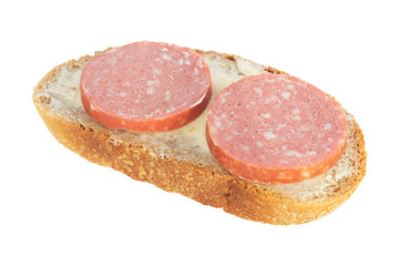 sandwich with sausage and butter, isolated from the background
