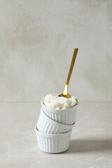 Concept of tasty dairy product - ricotta cheese