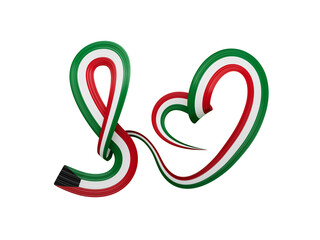 3d Flag Of Kuwait, Heart Shaped Wavy Awareness Ribbon flag On White Background, 3d illustration