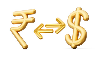 Currency exchange INR to Dollar gold coin money sign or symbol financial concept 3D illustration
