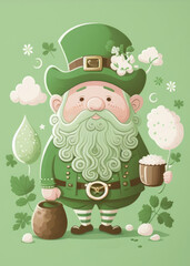 Naklejka premium Cute illustration card wallpaper of saint Patrick's day design on pastel green background. Generative ai