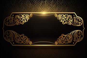 Ramadan kareem arabic golden banner design template. Black and gold background. Generative ai.