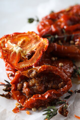 Concept of tasty food - sun-dried tomato