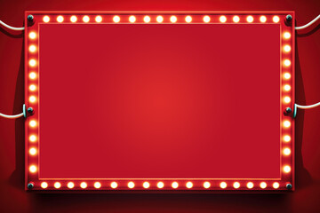 Front view retro billboard on shiny red background with copy space. Generative ai.