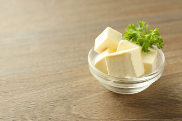 Concept of breakfast, eat food with butter, space for text