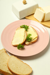 Concept of breakfast, eat food with butter