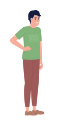 Young man posing with hand on hip semi flat color vector character. Editable figure. Full body person on white. Simple cartoon style spot illustration for web graphic design and animation