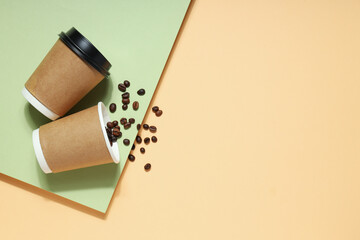 Blank paper cups, composition for delivery and take away concept, space for text