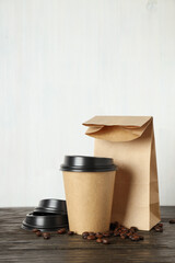 Blank paper cups, composition for delivery and take away concept, space for text