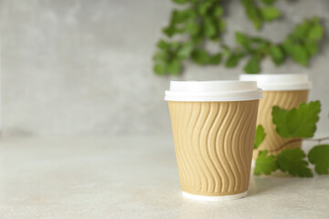 Blank paper cups, composition for delivery and take away concept, space for text
