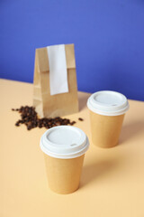 Blank paper cups, composition for delivery and take away concept