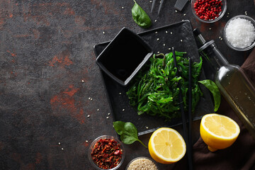 Concept of Japanese cuisine, Chuka salad, space for text