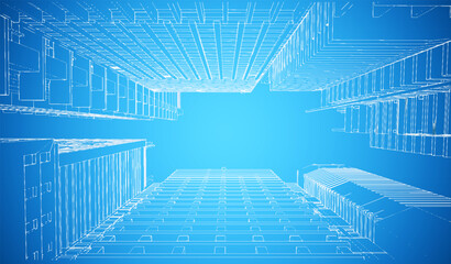 Building perspective construction plan facades architectural sketch.Vector illustration