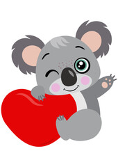 Adorable koala with red heart