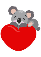 Adorable koala on top of the big red heart