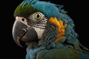 Obraz premium Endangered Lear's macaw (Anodorhynchus leari) portrait. Generative AI