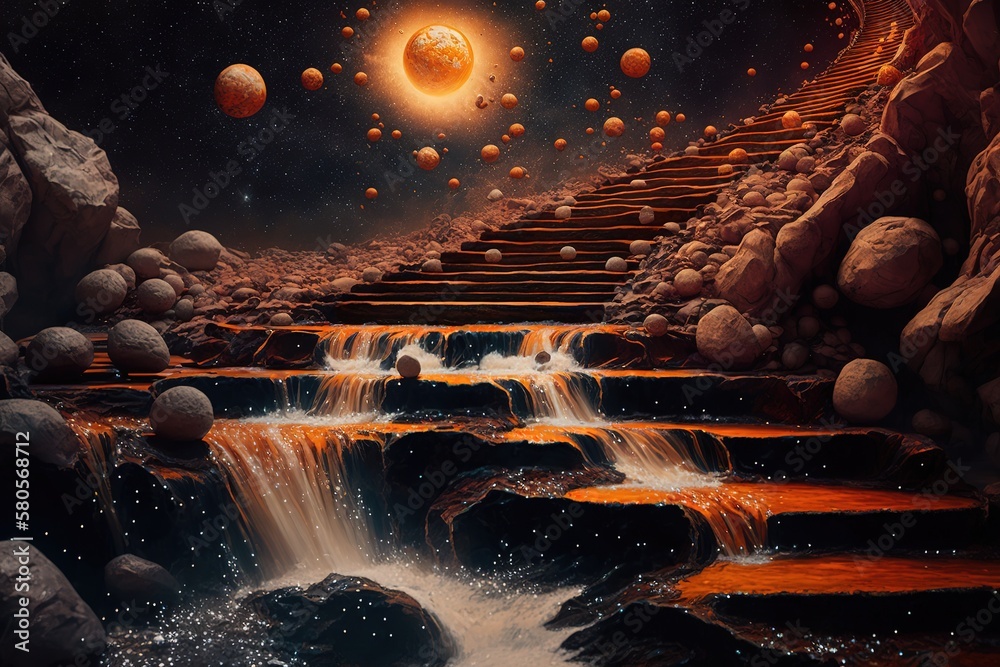 Poster Stone steps on an alien plane in space. Generative AI