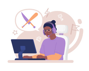 Professional esport gamer participating in international tournament 2D vector isolated spot illustration. Flat character on cartoon background. Colorful editable scene for mobile, website, magazine © The img