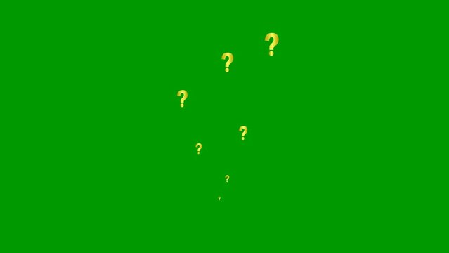 Animated golden question marks fly from bottom to top. Symbols are sprayed. Looped video. Flat vector illustration isolated on a white background.
