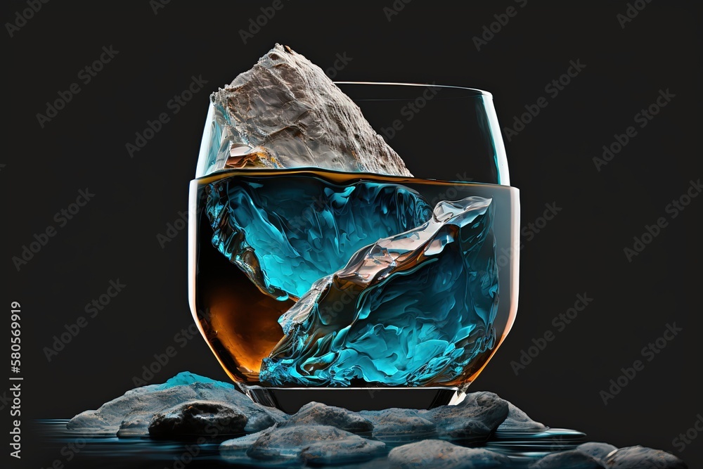 Aufkleber glass beaker with water and ice on a dark background. generative ai