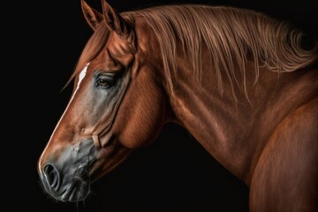 Obraz premium Portrait of a red horse in a studio against a black background. Generative AI