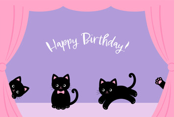vector background with black cats and curtain for banners, cards, flyers, social media wallpapers, etc.