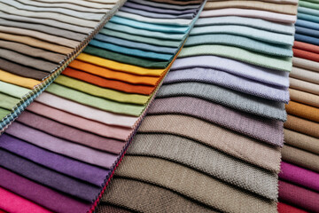 Multi colored fabric samples arranged in row