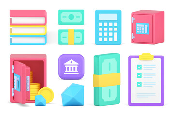 Business accounting financial management 3d icon set realistic vector illustration