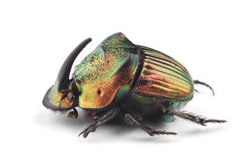 Scarab beetle (Phanaeus mexicanus) isolated on white background - obrazy, fototapety, plakaty