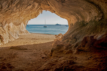 Inside a cave at Cala Luna beach on the Italian island of Sardinia
 - obrazy, fototapety, plakaty