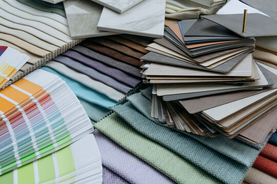 Variety of fabric color samples arranged together
