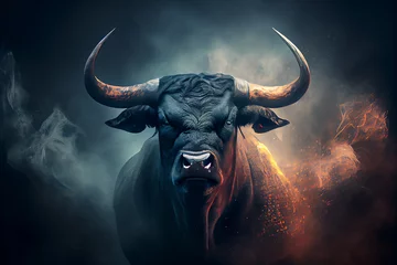 Foto op Canvas Bull with big horns, generative AI © Grafvision