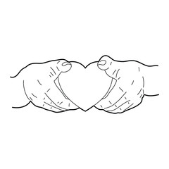 Two hands holding heart together. Sketch style. Vector illustration.