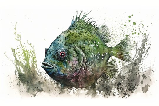 Illustration of a big green rya on a white background. Generative AI