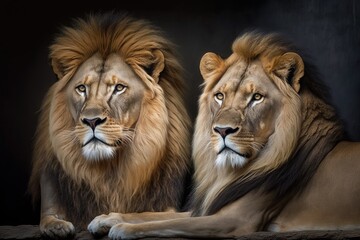 A pair of full grown lions in a zoo. Generative AI